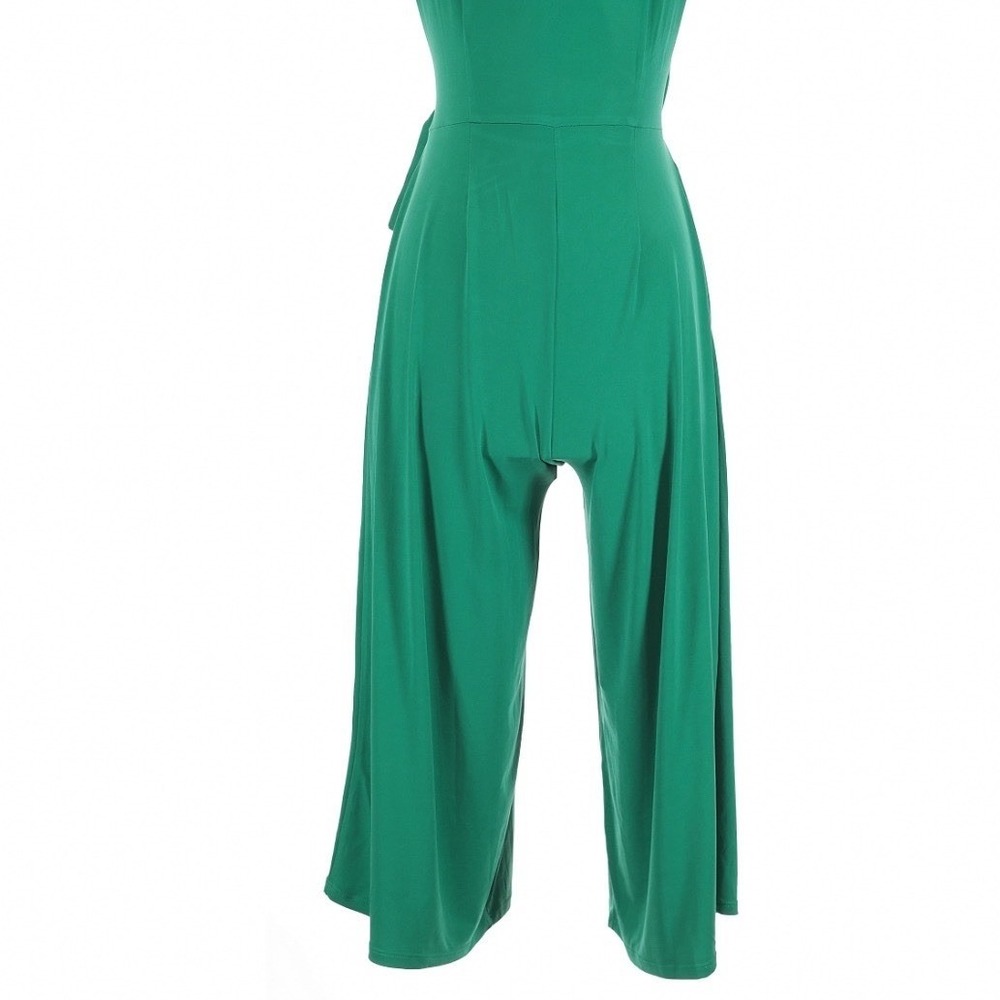 Nina Leonard Kelly Green Wrap Tie Waist Wide Leg Jumpsuit Small Resort - Picture 6 of 9
